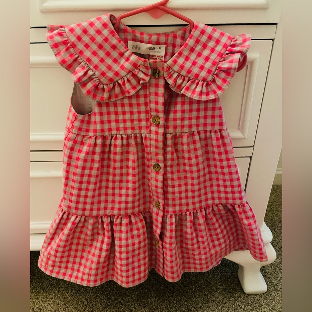 Zara kids textured pink gingham sundress